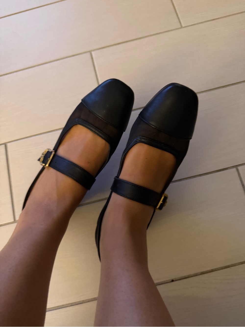 Sam Edelman Black Mary Jane Flats with Gold Buckles